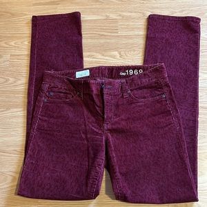 Gap 1969 Leopard Print Real Straight Corduroy Pants, Size 27r, Burgundy